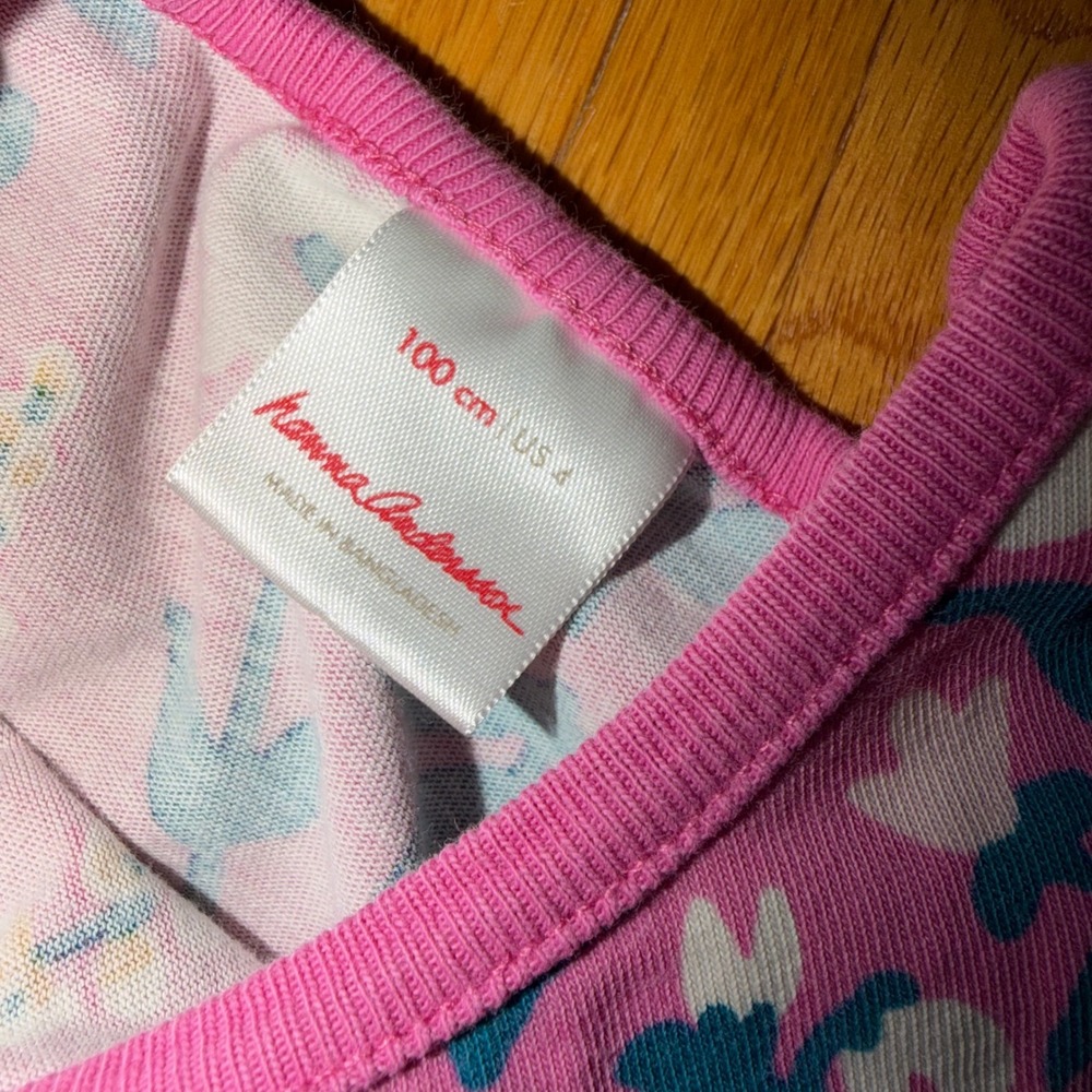 Hanna Andersson Girls Pink Floral Tiered Long Sleeve Cotton Dress Size 4 / 100 - Picture 3 of 8